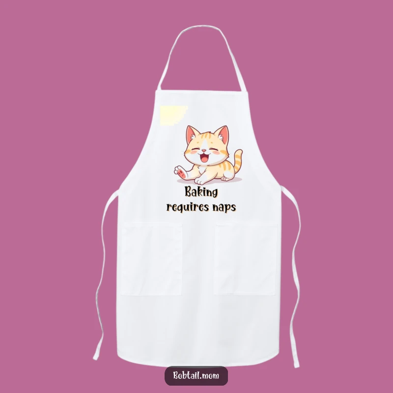 Funny Bobtail Cat Kitchen Apron: Cute Cat Yawning in Sunlight
