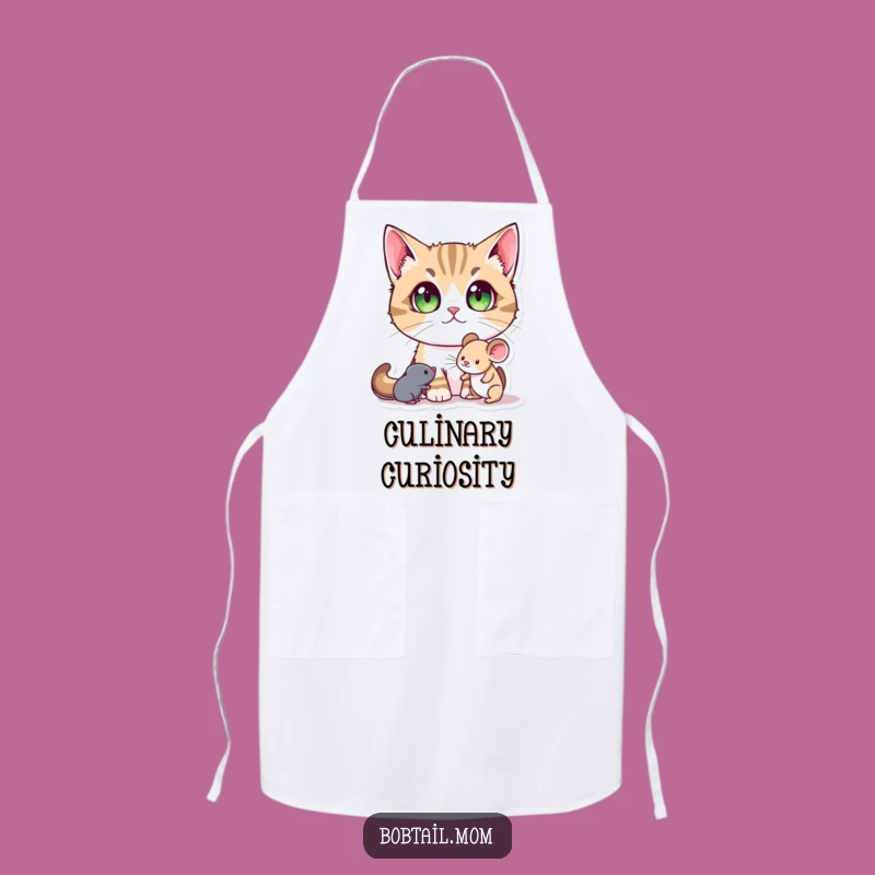 Funny Bobtail Cat Apron: Wide-Eyed Wonder Kitchen Wear, Playful Gift