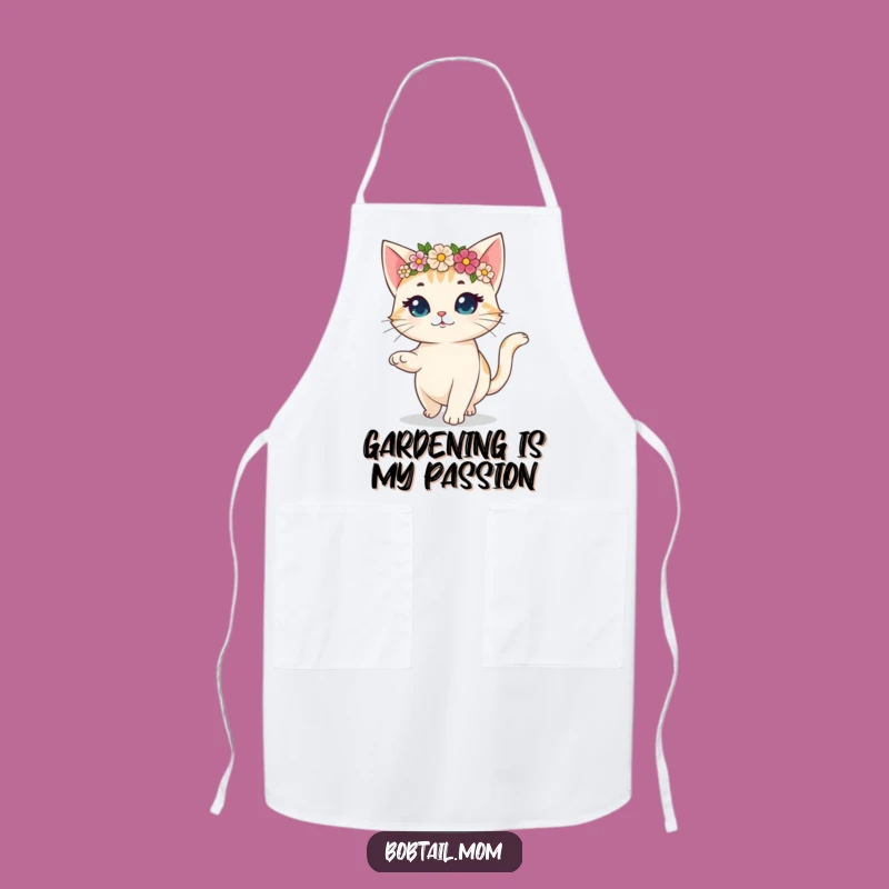 Funny Bobtail Cat Flower Crown Apron: Stay Clean with Hilarious Prancing Style