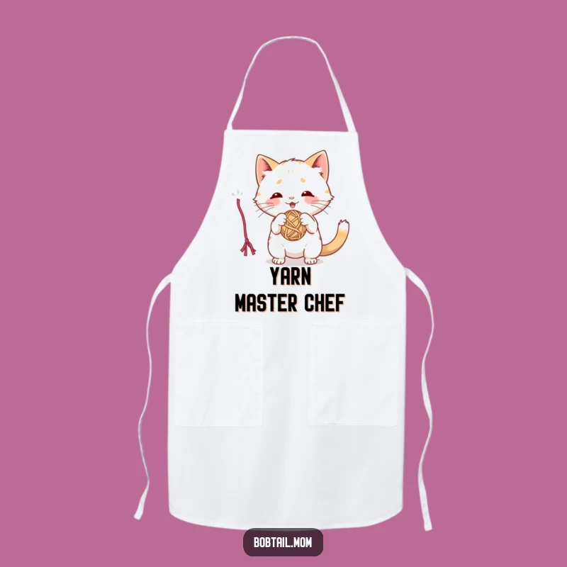 Funny Bobtail Cat Kitchen Apron: Playful Cat Batting Yarn