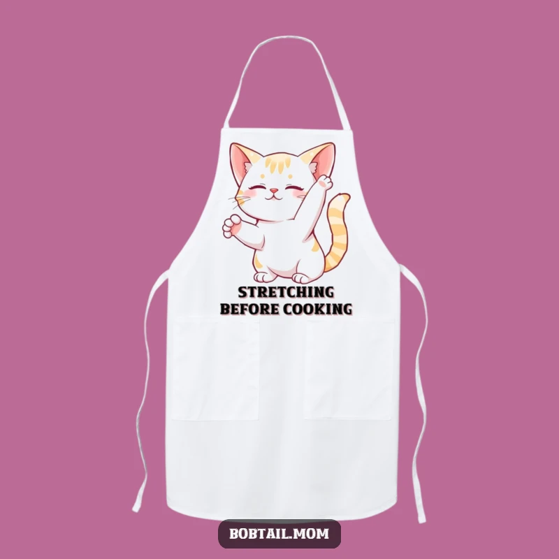 Funny Bobtail Cat Stretch Apron: Kitchen Grace with Feline Humor, Ideal Funny Gift