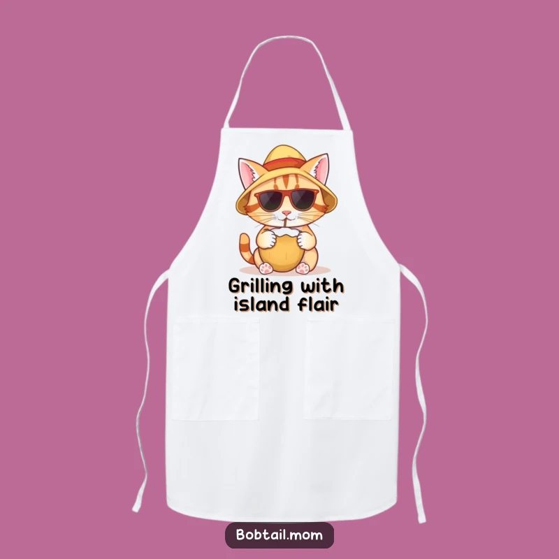 Funny Bobtail Cat Tropical Apron: Stay Clean with Hilarious Beach Style