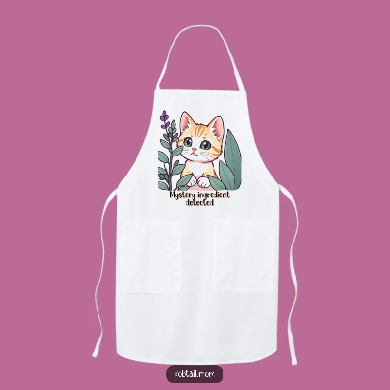 Funny Bobtail Cat Plant Peek Apron - Chef's Observation Humor for the Kitchen