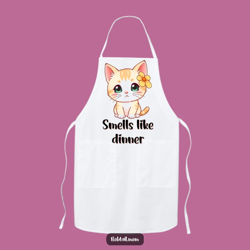 Funny Bobtail Cat Flower Apron: Wear Your Curiosity with Floral Kitchen Style