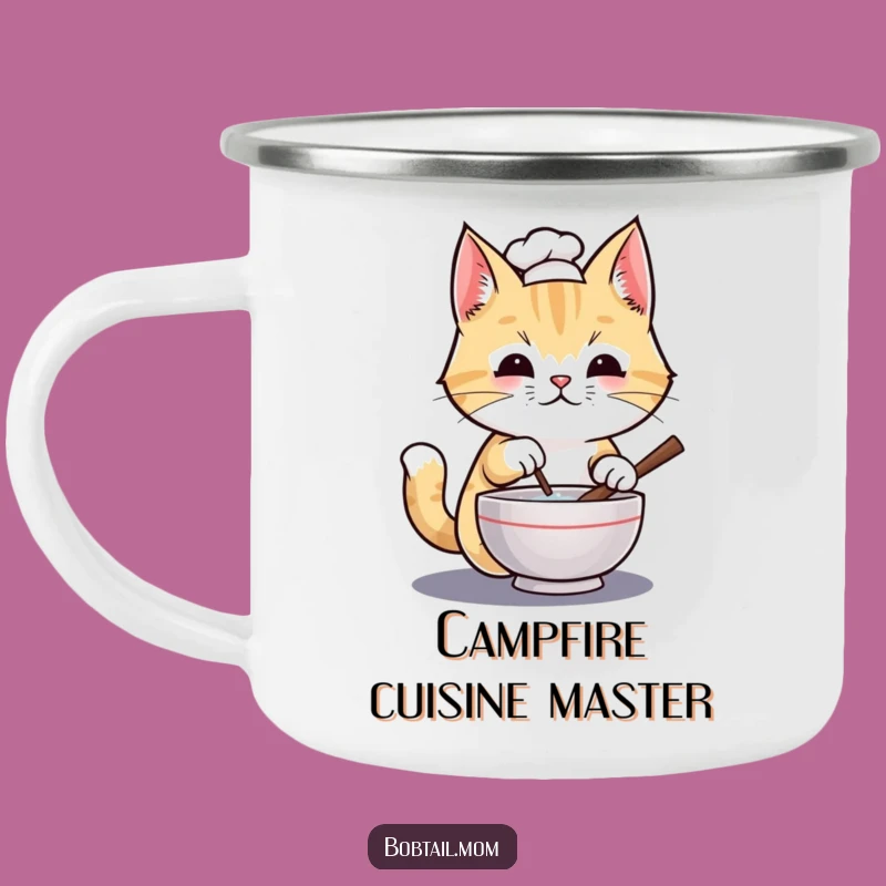 Durable Funny Bobtail Cat Chef Camping Mug: Adventure Fuel for Outdoor Cooks