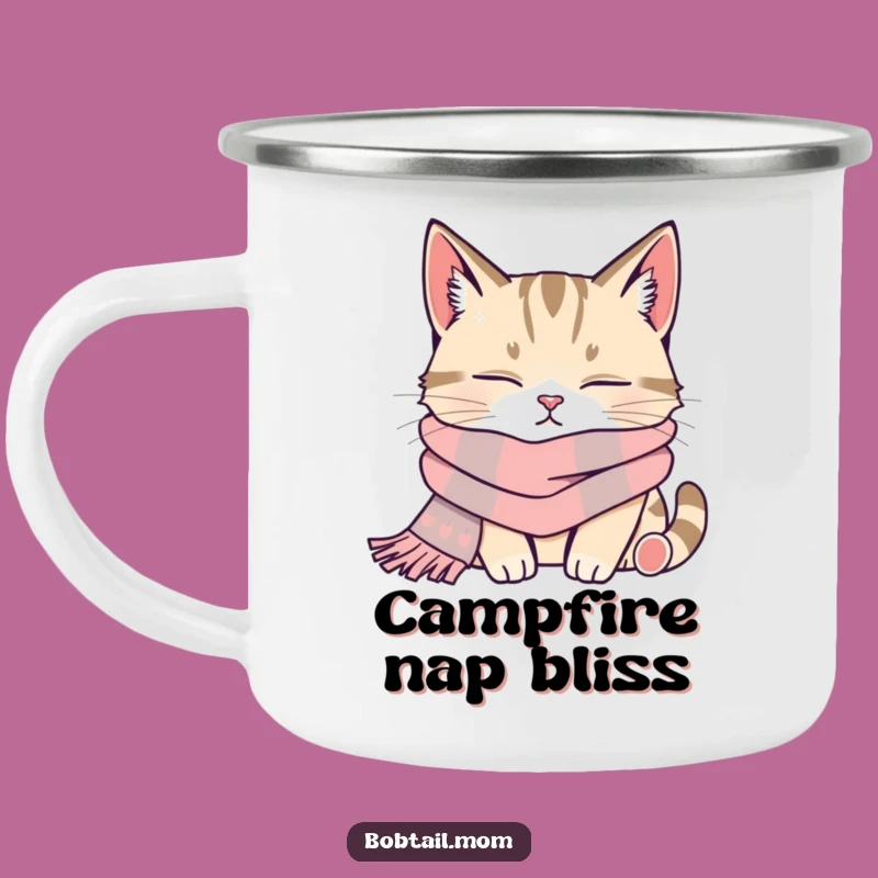 Funny Bobtail Cat Scarf Camping Mug: Cozy Outdoor Napper Gift