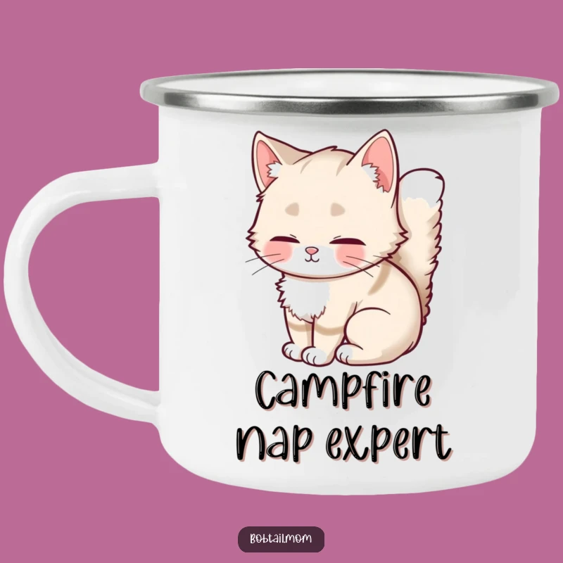 Funny Bobtail Cat Camping Mug: Fluffy Cat for Outdoor Adventures Gift