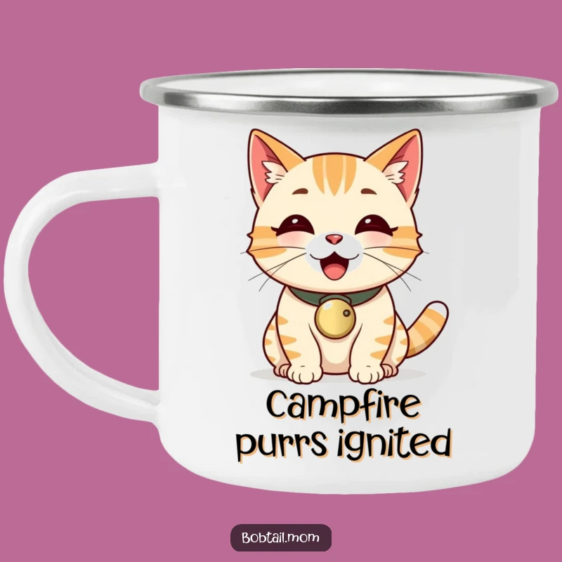 Funny Bobtail Cat Bell Collar Purr Camping Mug - Happy Adventures Await