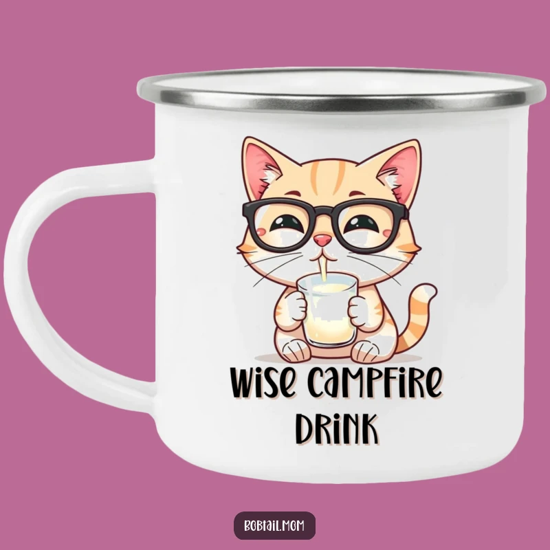 Funny Bobtail Cat Glasses Camping Mug: Smart Sips for Outdoor Thinkers