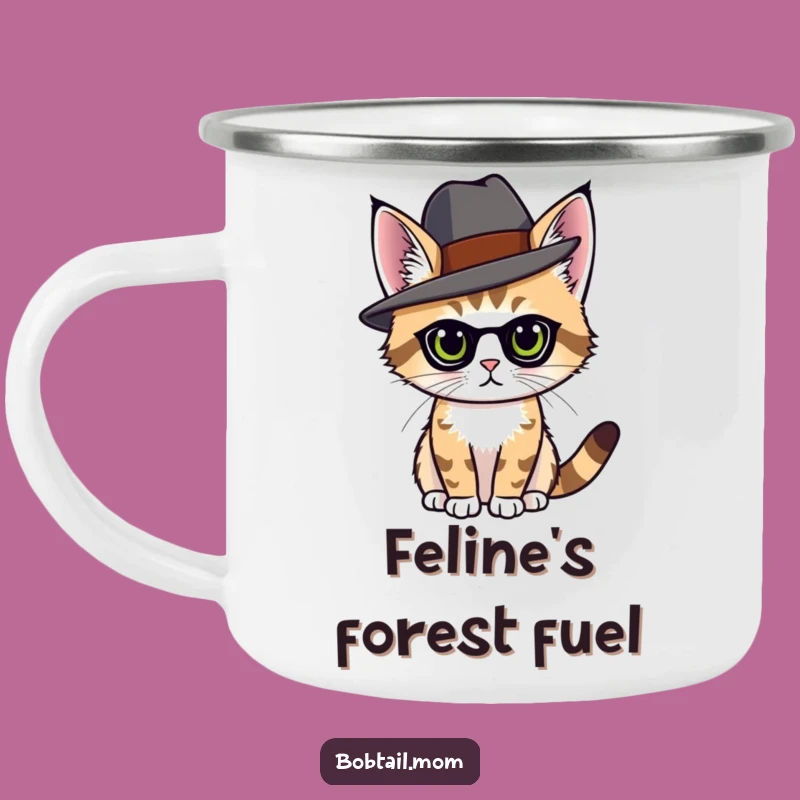 Funny Bobtail Cat Hat Camping Mug - Outdoor Feline Coffee Funny Gift