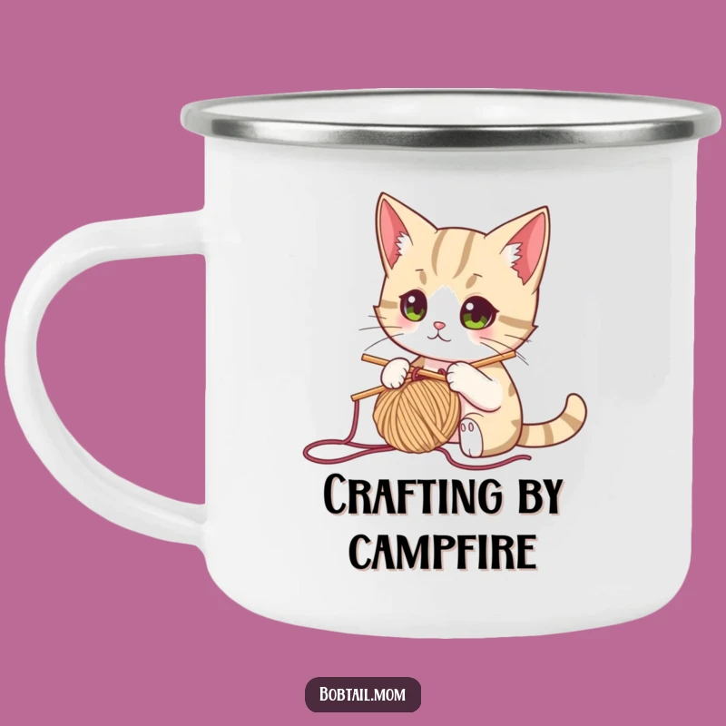 Funny Knitting Cat Camping Mug: Crafty Adventures Await!