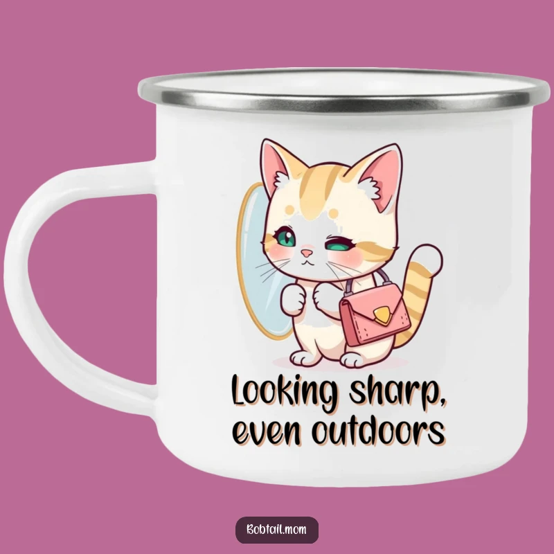 Funny Bobtail Cat Vanity Camping Mug: Glamour on the Go with Feline Flair