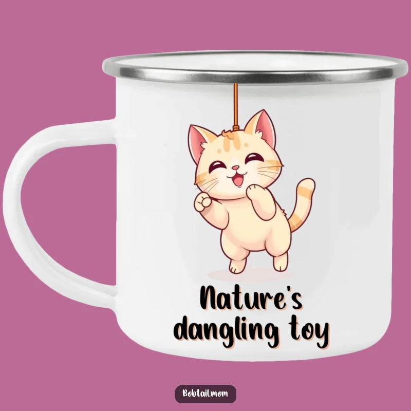 Funny Kawaii Bobtail Cat Pouncing Camping Mug: Adventure and Humor