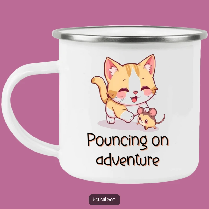 Funny Bobtail Cat Pounce Camping Mug: Playful Sips with Hunter Design Gift
