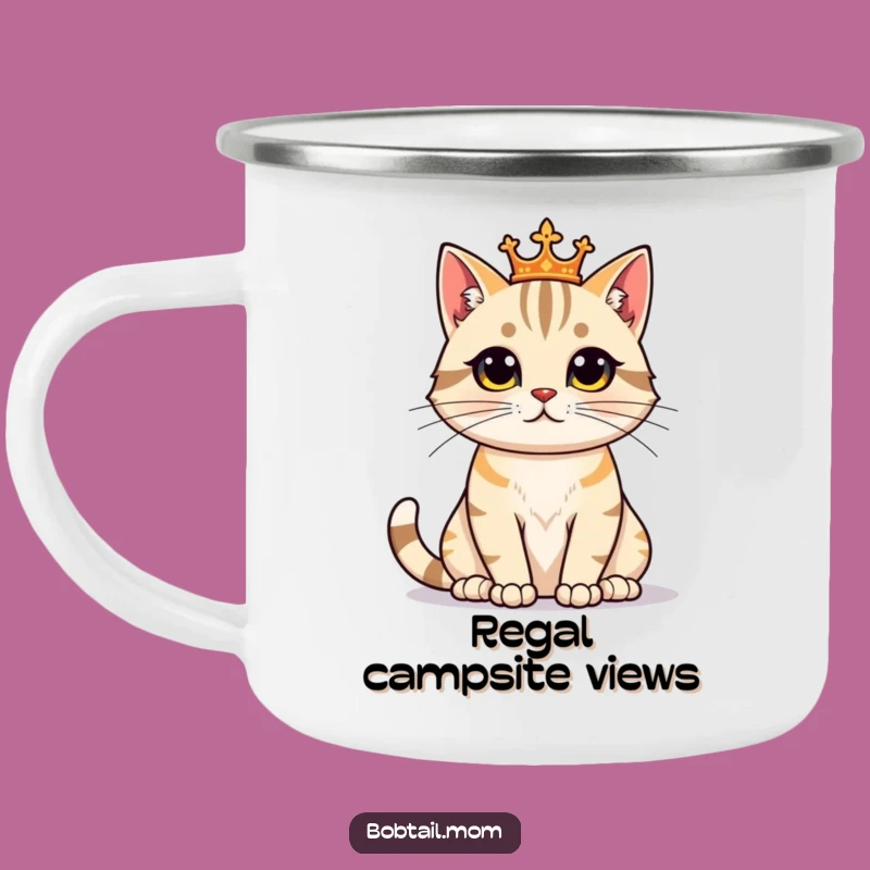 Funny Bobtail Cat Regal Camping Mug: Majestic Feline Cup, Perfect Funny Gift