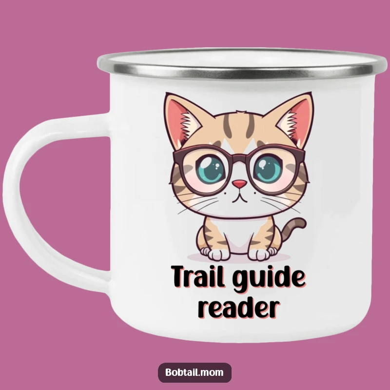 Durable Funny Bobtail Cat Reader Camping Mug: Sip Determination on Your Adventures