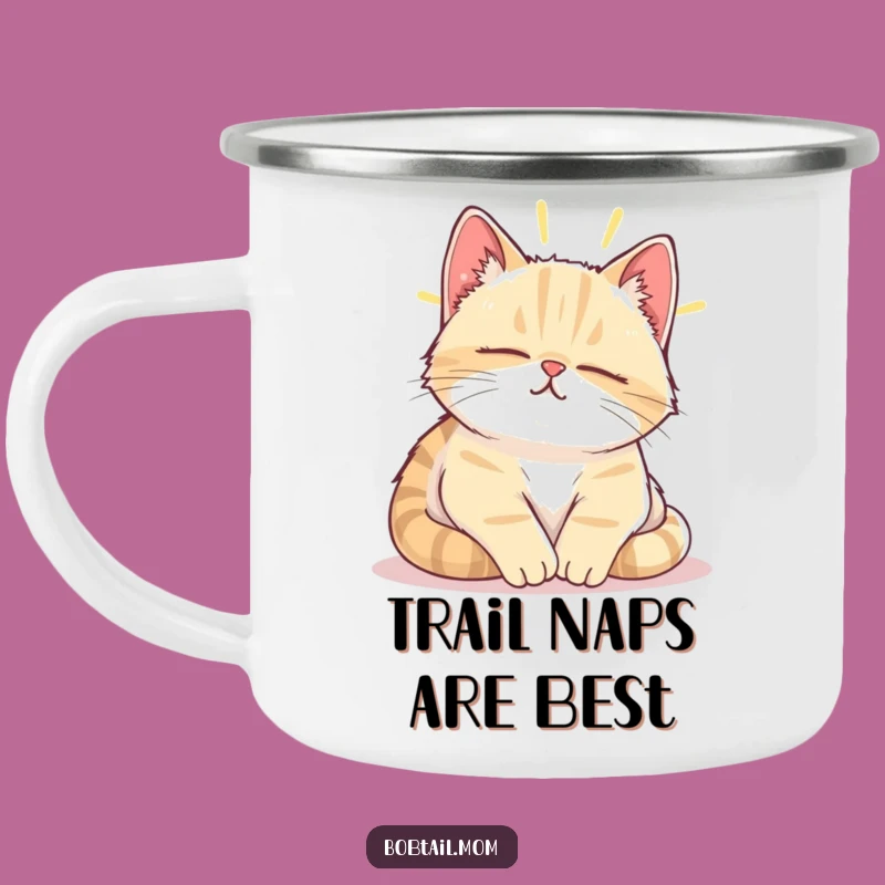 Funny Bobtail Cat Sunbeam Nap Camping Mug - Cozy Outdoor Relaxation