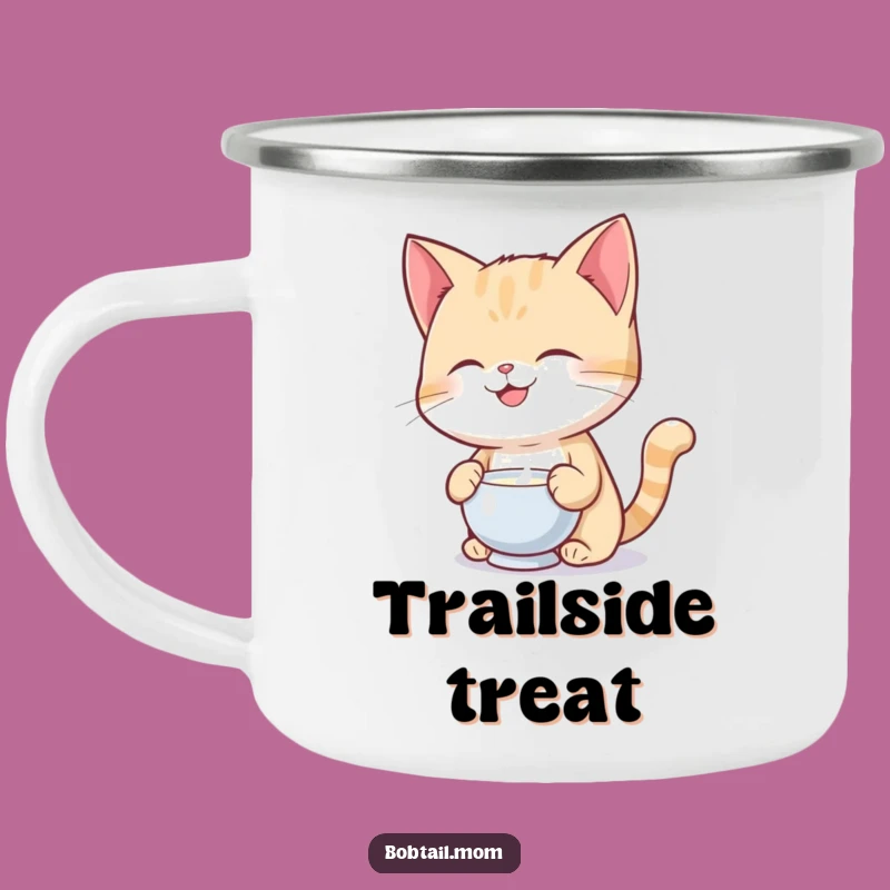 Funny Bobtail Cat Milk Balancing Camping Mug: Adventure Fuelled by Feline Fun