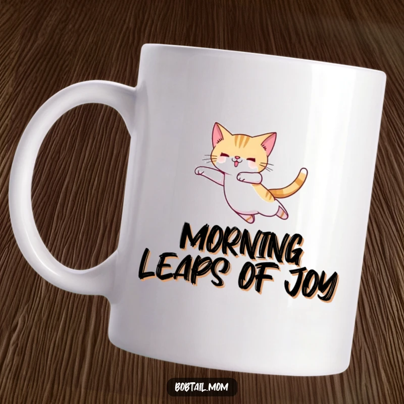 Funny Bobtail cat wearing ballet slippers, attempting an elegant leap with determined focus and feline grace.