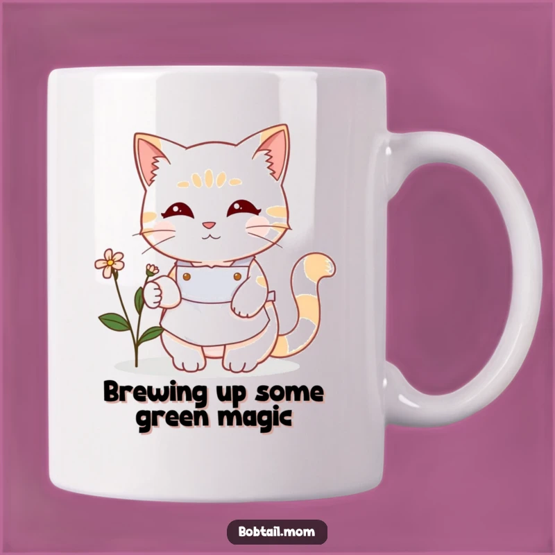 Funny Bobtail Cat Gardener Mug: A Cute Apron Feline Gift for Plant Lovers