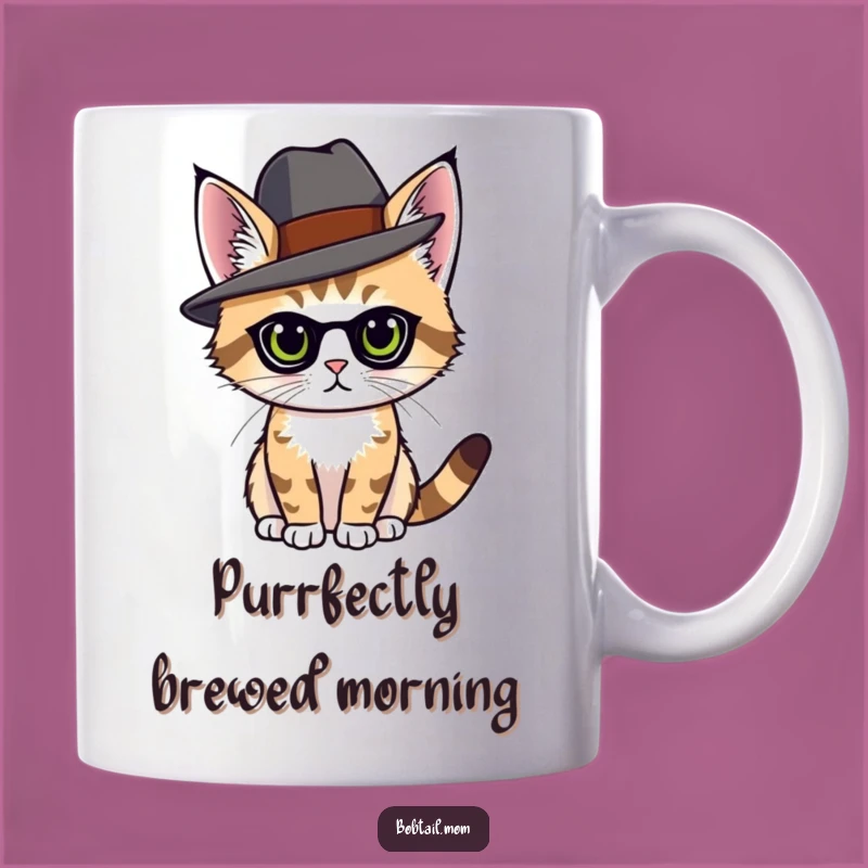 Funny Bobtail Cat Hat Mug - Elegant Feline Fashionista Funny Gift