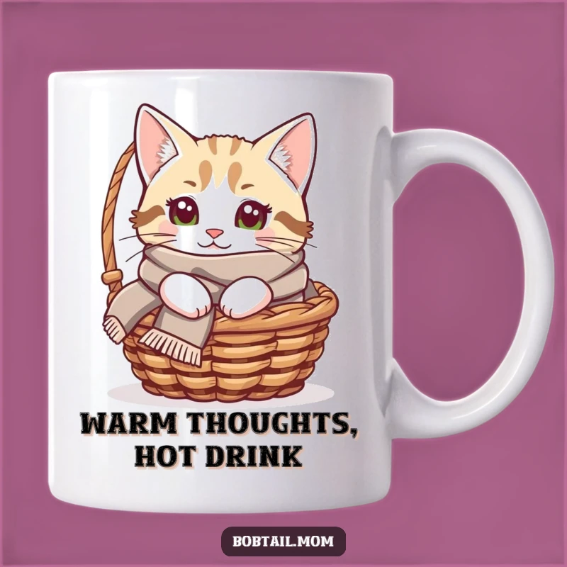 Funny Bobtail Cat Scarf Mug - Cozy Basket Kitty Comfort Gift