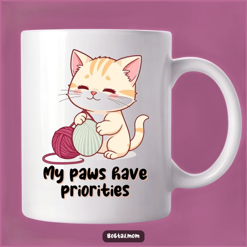Funny Bobtail Cat Yarn Ball Mug - Playful Kitty Gift for Cat Lovers