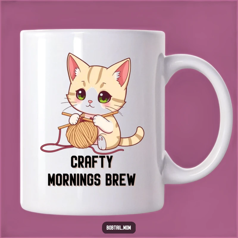 Funny Knitting Cat Mug: Focused Bobtail Cat, Hilarious Craft Gift