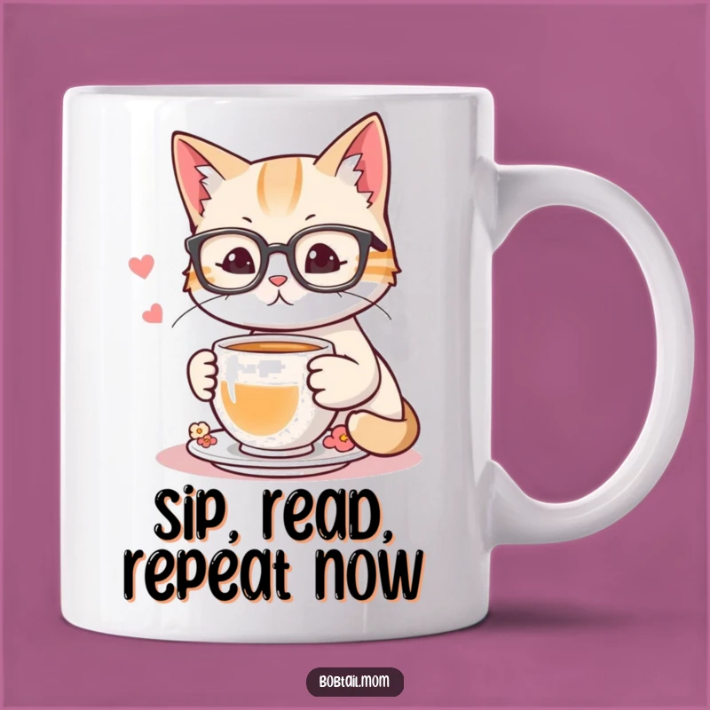 Funny Reading Cat Bobtail Mug: Cozy Tea Time Hilarious Gift for Book Lovers