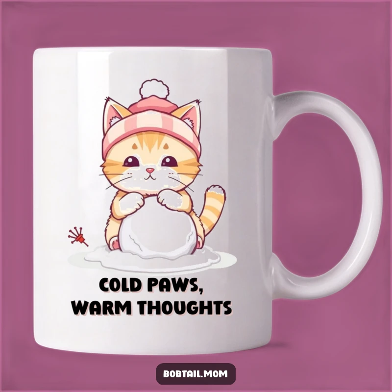 Funny Winter Cat Bobtail Mug: Snowball Building Hilarious Gift for Cold Days