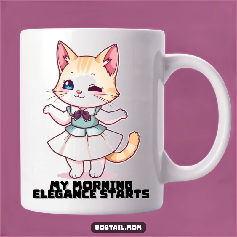 Funny Bobtail Cat Dress Twirl Mug: A Whimsical Gift for Cat Lovers