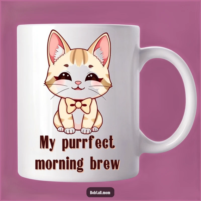 Funny Bobtail Cat Bowtie Mug: Charming Smiling Feline, Perfect Funny Gift Idea