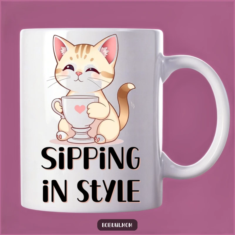 Funny Bobtail Cat Teacup Mug - Elegant & Hilarious Cat Lover Gift