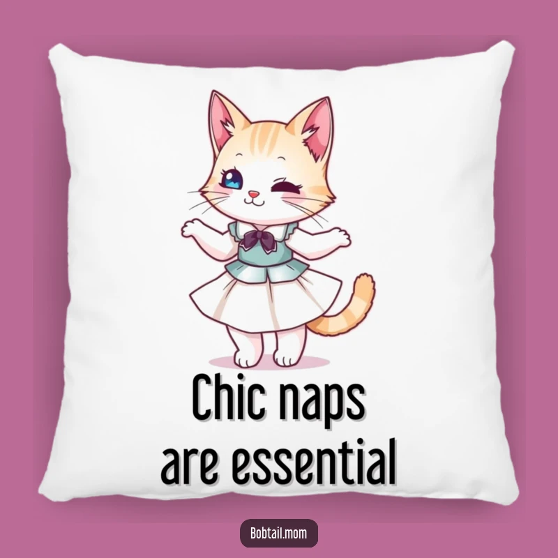 Funny Bobtail Cat Dress Twirl Pillow: Cozy Comfort with Feline Elegance