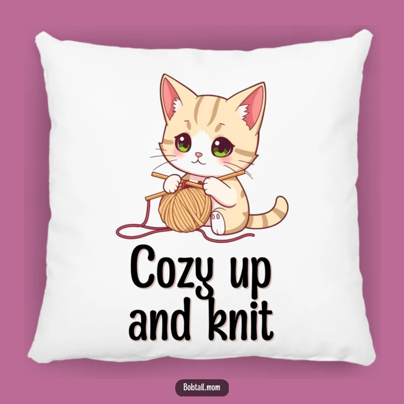 Funny Knitting Cat Pillow: Bobtail Cat Comfort for Crafters