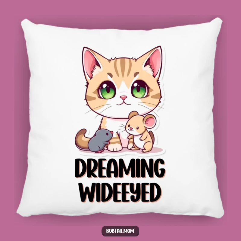 Funny Bobtail Cat Pillow: Wide-Eyed Wonder Cushion, Cozy & Adorable
