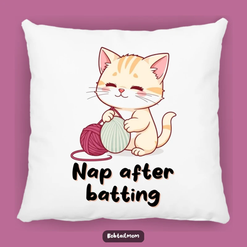 Funny Bobtail Cat Pillow: Playful Yarn Batting Decor Cushion Gift