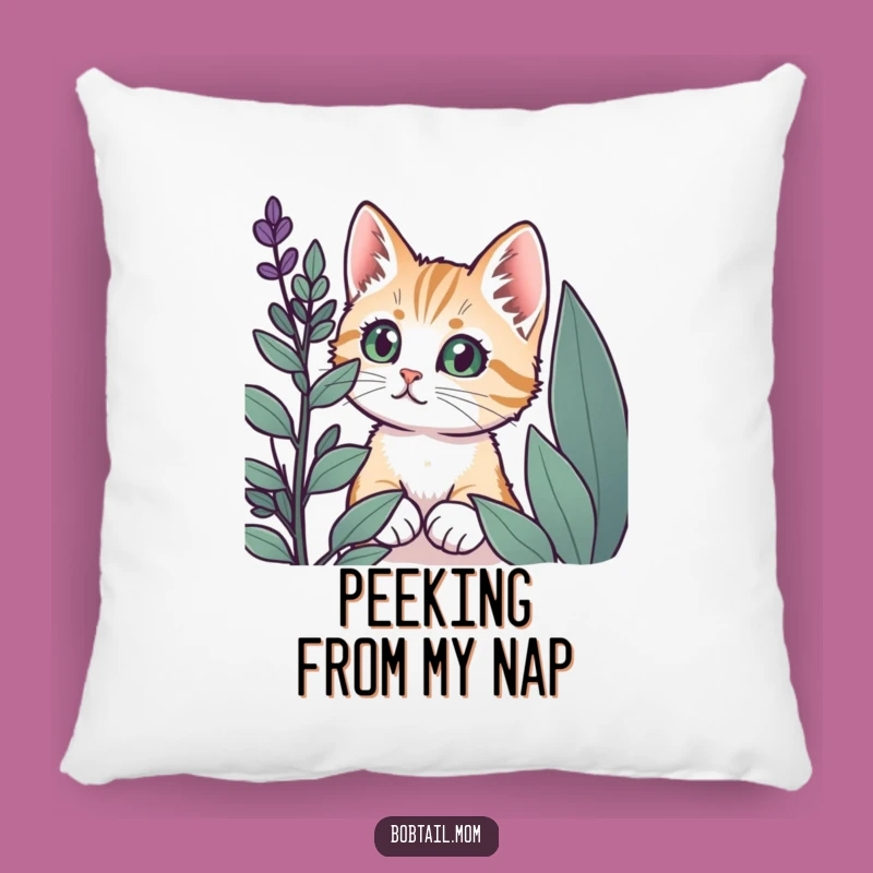 Funny Bobtail Cat Plant Peek Pillow - Soft Comfort & Curious Charm