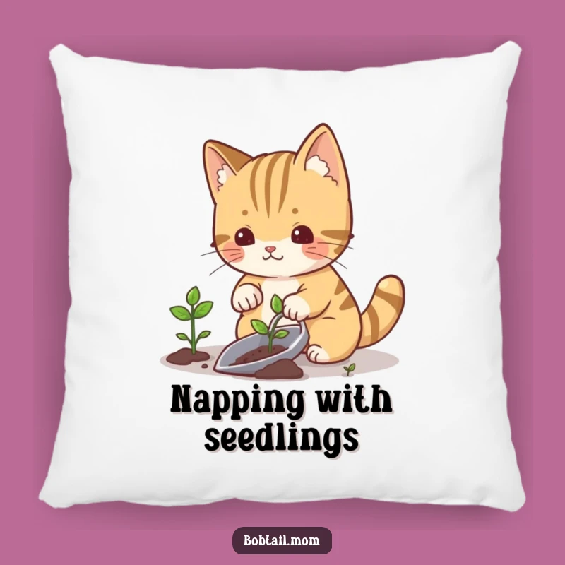 Funny Gardening Cat Bobtail Pillow - Comfy Funny Gift for Cozy Spaces