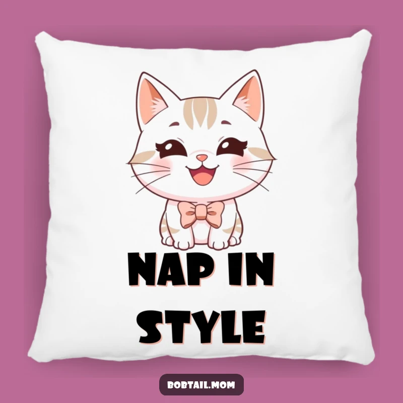 Funny Bobtail Cat Bowtie Pillow - Cozy Grinning Accent Gift