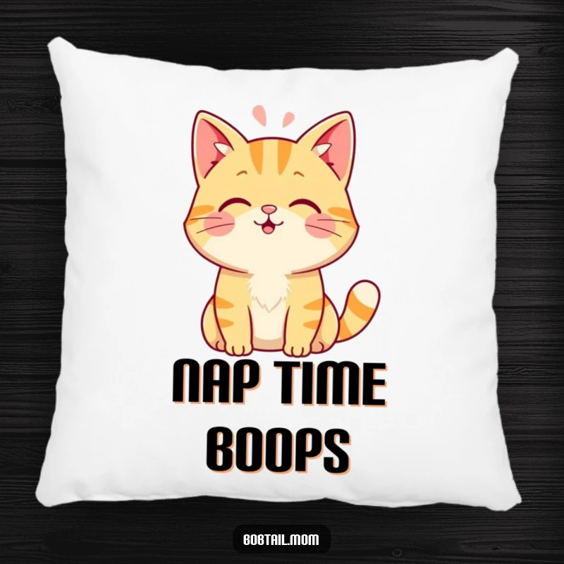 Funny Bobtail cat pillow featuring a friendly cat giving a gentle head boop, offering soft, adorable feline comfort.