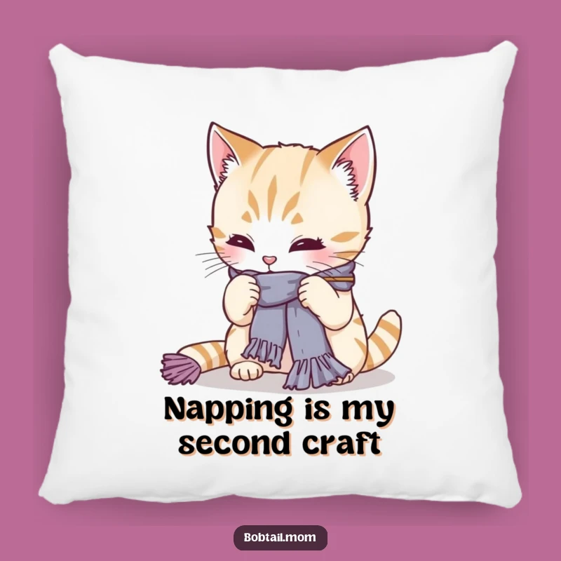 Funny Bobtail Cat Knitting Pillow: Cozy Comfort with a Humorous Feline Touch