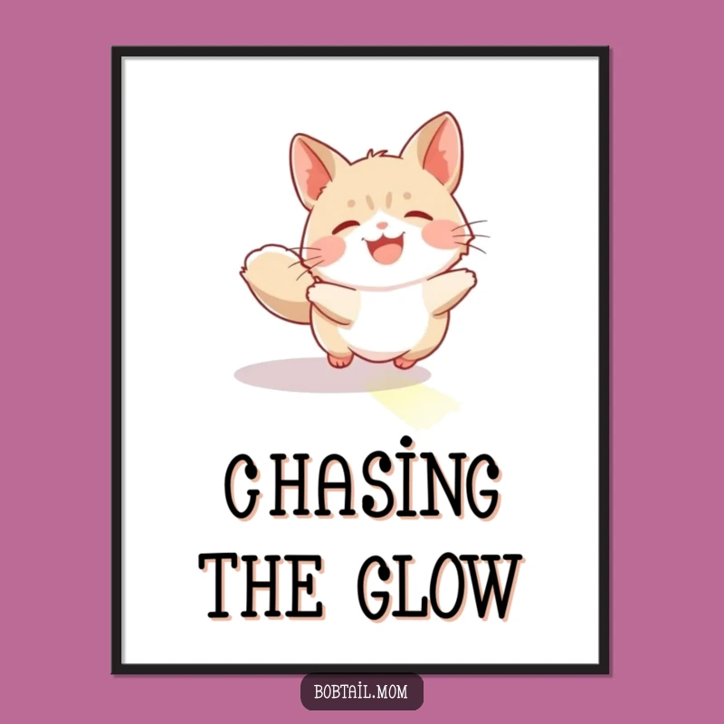 Funny Bobtail Sunbeam Chase Digital Print: Joyful Feline Art, a Hilarious Instant Decor Gift