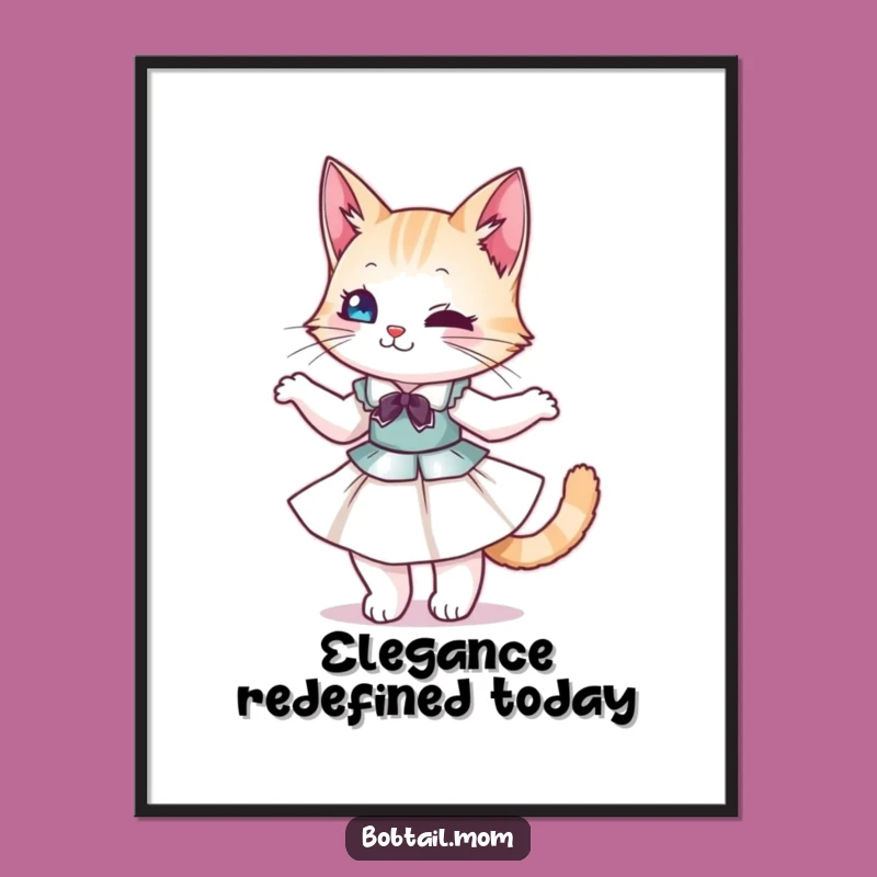 Funny Bobtail Cat Dress Twirl Print: Instant Wall Art for Cat Lovers