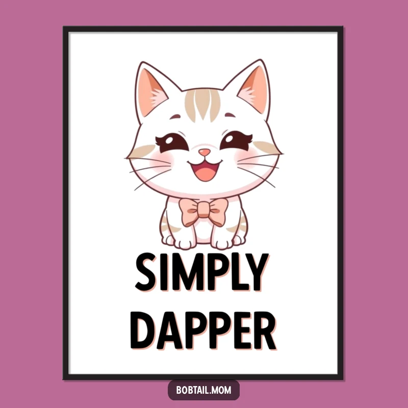 Funny Bobtail Cat Bowtie Digital Print - Instant Dapper Kitty Decor Gift