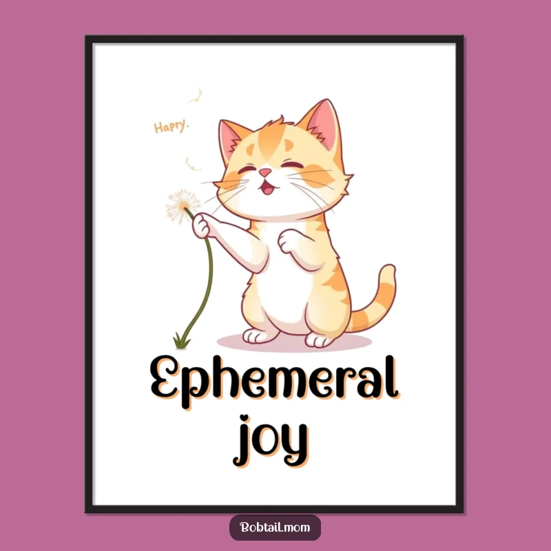 Funny Bobtail Cat Dandelion Digital Art: Printable Whimsy for Instant Charm