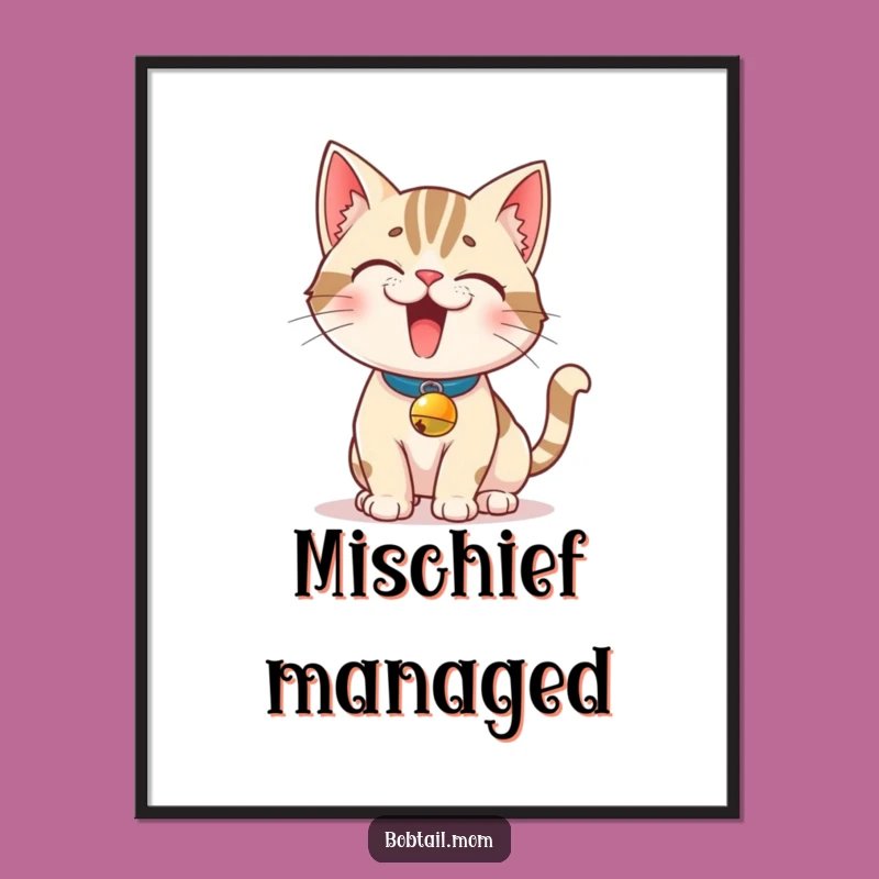 Funny Bobtail Cat Digital Art: Printable Mischief for Instant Feline Charm