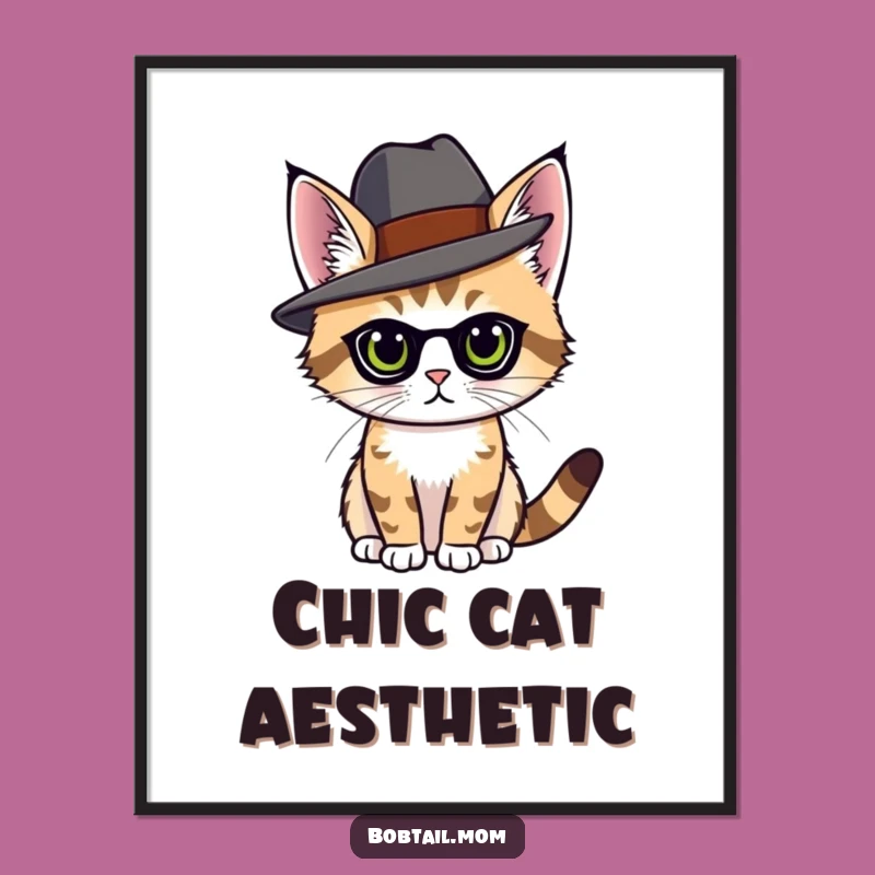 Funny Bobtail Cat Hat Digital Art - Feline Printable Fashion Gift