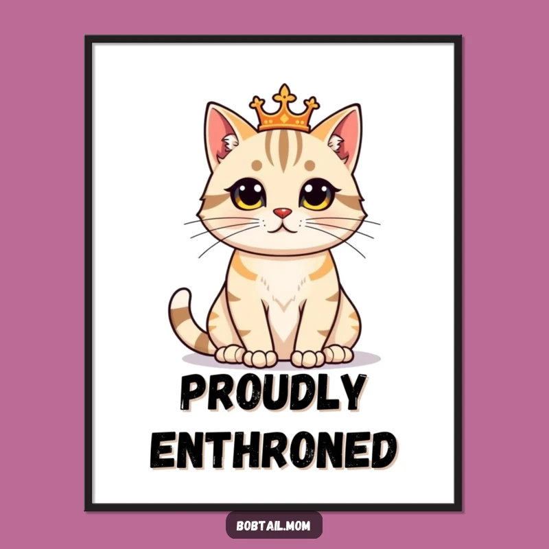 Funny Bobtail Cat Regal Digital Art: Proud Feline Print, Instant Funny Gift
