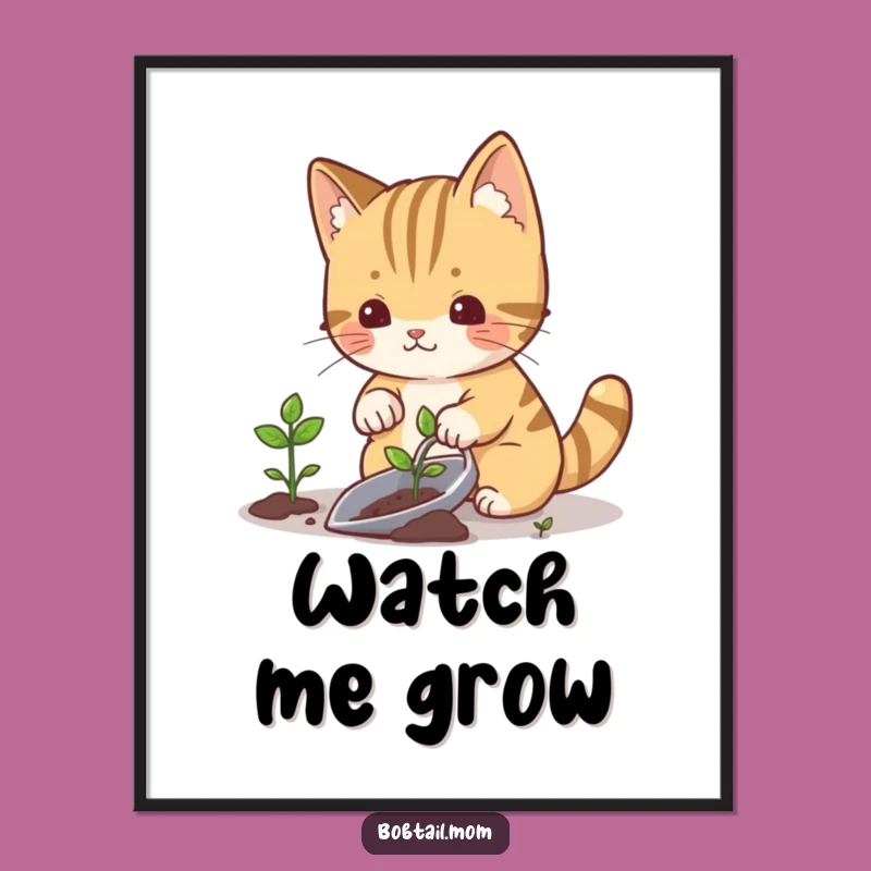 Funny Gardening Cat Bobtail Digital Art - Printable Funny Gift for Decor